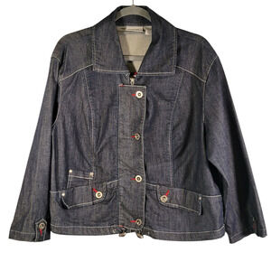 Chico’s Platinum Dark Wash Stretch Denim Jacket Size L